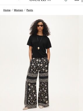 J. Crew Black Bandana-Print Wide Leg Pants